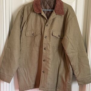 Vintage Men's Tan Jacket with Brown Collar